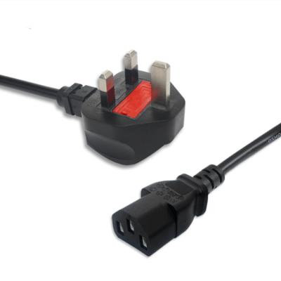 China HF Industrial Three Prong Pin UK Cable Plug Inserts Cord 3 Pin Flat AC Electric Power Plug With Connector for sale