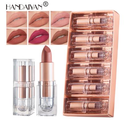 China Sunscreen Private Label Wholesale 6 Color Matte Nude Painless Cute Luxury Lipstick for sale