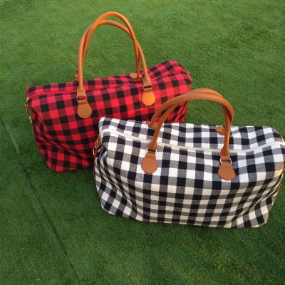 China Vintage Wholesale Custom Canvas Plaid Travel Weekender Tote Bag Large for sale