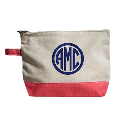 China Wholesale Fashion Lady Canvas Cosmetic Bag Personalized Monogrammed Women Hot Selling Canvas Makeup Bag for sale