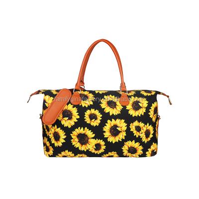 China Fashion Sunflower Travel Bag Personalized Women Canvas Sunflower Overnight Duffel Bag for sale