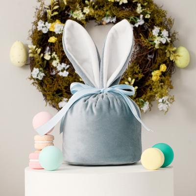 China Lovely Small Luxury Velvet Bunny Bag With Ears Easter Plush Sublimation Drawstring Gift Bag for sale