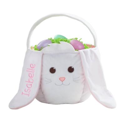 China White Cute Monogram Easter Bucket Personalized Soft Plush Bunny Easter Basket Ears for sale