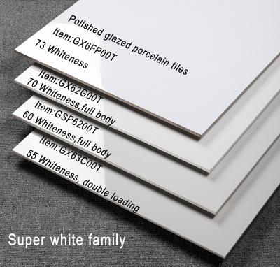 China Modern 73 Degree Super White Whiteness Polished Glazed Glossy Porcelain Tiles for sale