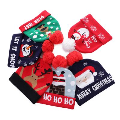 China COMMON Acrylic Jacquard Knitted Beanie Hats Christmas Santa Winter Hats For Christmas for sale