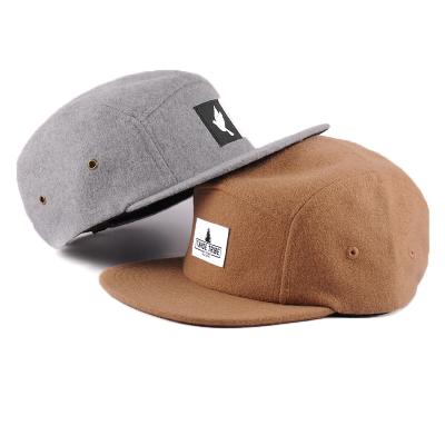 China JOINT Clean Design Woven Patch Winter Wool 5 Panel Hat High Quality Custom for sale