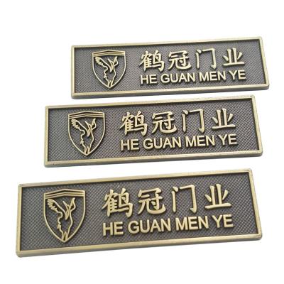 China Retro Antique Sustainable Metal Custom Embossed Brass Tag Etched Lacquered Metal Plate Door Label For Furniture for sale