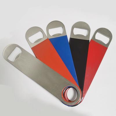 China Stainless Steel Opener Bar Viable Blade Opener OEM Blank Colorful Rubber Flat Beer Bottle Opener For Bar for sale