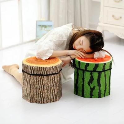 China Viable Fruit Watermelon Design Around Foldable Storage Box Stool Toy Organizer Storage Box for sale