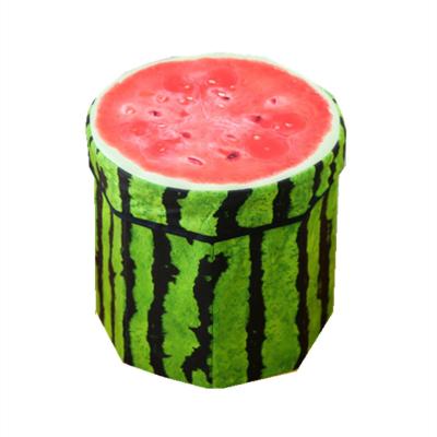 China Collapsible hot sale! Fruit Watermelon Design Round Folding Ottoman With Storage Box Fabric Storage Receive for sale