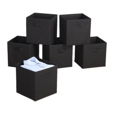 China Large Viable Black Collapsible Nonwoven Collapsible Storage Box For Shelf Cloth Storage Box for sale