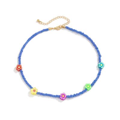 China New Trendy High Quality Trendy Charm Metal Jewelry Blue Chains Gold Chain Chokers Flower Necklace For Women for sale