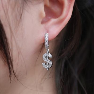 China Fashion Rhinestone Cute USA Dollar Symbol Hanging Dangle Earrings Crystal Hiphop Earrings For Women Shiny for sale