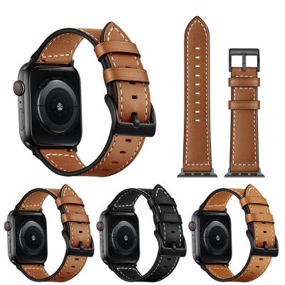 China Low MOQ 2020 Hot Selling Classic Leather Watch Band Strap With Black Clasp For Apple Watch Band 38 40 42 44mm for sale