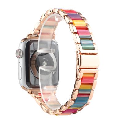 China Water Resistant Alloy Resin Rainbow Watch Band For I Watch Se, New Resin Strap For Apple Watch 6 Strap 40 44 Colorful for sale