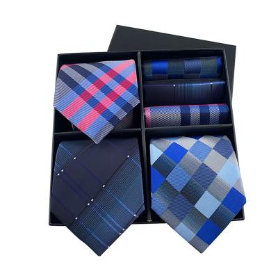 China New Business Men's Gift Box Tie Handkerchief Fashion Business Paisley Stripe Tie Pocket Square Set Box Luxury Packaging for sale