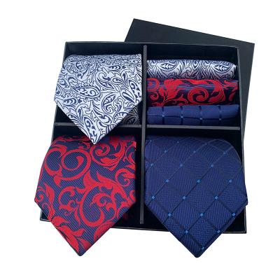 China Business Classic 8cm 3pcs High Quality Men's Ties Rubble Handkerchief Set Ties For Men Striped Ties Gift Box Tie Men for sale