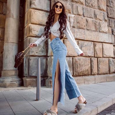 China New Women's Jeans Breathable Slit Summer Retro High Waist Simple All-match Women's Clothing for sale