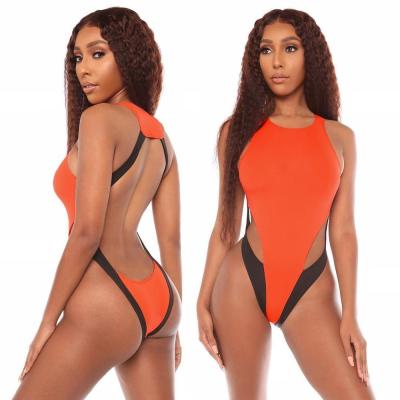 China Dew Back Crotchless Woman Swimwear One Piece Color Matching Bikinis Anti-UV for sale