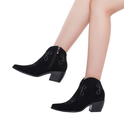 China Fashion Trend Women's Autumn And Winter Electric Embroidery Thick Heel Short Boots for sale