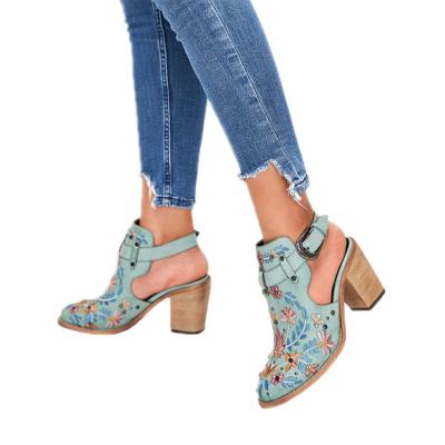 China High Heel Embroidery Rivet Lightweight Women's Sandals And Boots Wholesale Fashion With Chunky Heels Summer Rejects Lady Shoes for sale