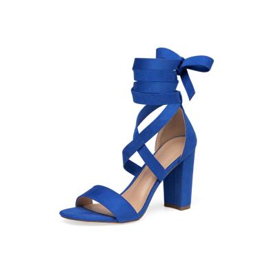 China 2022 Fashion Plus Size Designer Sexy Ladies Thick High Heel Shoes New Fashion Square Block High Heel Shoes Lace Up Heeled Sandals Women for sale