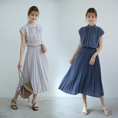 China Anti-static chiffon short-sleeved pleated dress 2023 summer new temperament pleated skirt Korean model waist-skimming body-skimming for sale