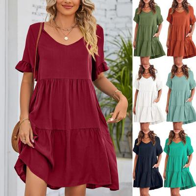 China 2023 new anti-static women's border Europe and the United States casual dress summer V-neck triple pleated dress doll for sale