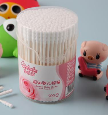 China Pure 100% Cotton 200pcs Paper Cotton Buds In PP Round Box Baby Cotton Buds Cotton Swabs for sale