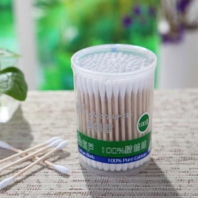 China Wooden jinhulu 1037 and 100 Pcs PP plastic dot cotton box wooden stick ear cotton buds adult sterile cotton swab for sale