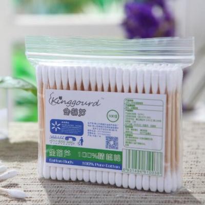 China Personal Care No.1003 100 Pcs Ear Cleaning Cosmetic Wooden Stick Cotton Buds In Plastic Bag for sale