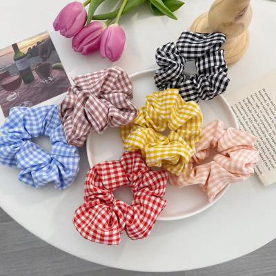 China Free Shipping Hair Decoration Fashion ins Women Girls Checked Plaid Hair Scrunchies for sale