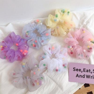 China Colorful Hair Decoration Women Girls Candy Ball Twisted Elastic Sugar Organza Tulle Hair Scrunchies Band for sale