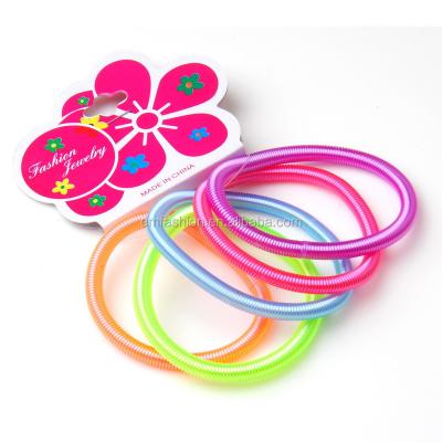 China Plastic Wholesale Neon Elastic Ponytail Holders Spring Color Telephone Wiring Thin Hair Band for sale