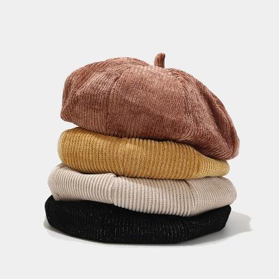 China European and American British Painter Hat Retro Winter Autumn Style Solid Color Glitter Corduroy Berets Simple Hats for sale