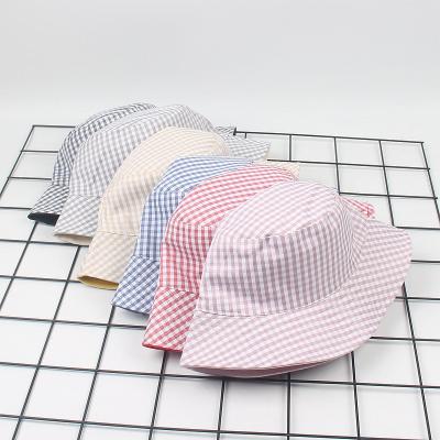 China Character Women Girls Double Side Lattice Checked Fisherman Bucket Hat for sale