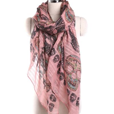 China New Arrival Fashion Skull Punk Colorful Print Ladies Long Veil Scarf for sale