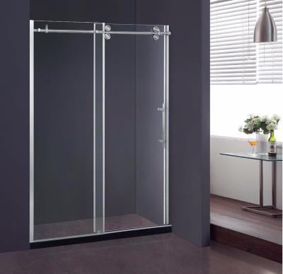 China Frameless Modern Rollers 8/10/12mm 60 Inch Width Twin Glass Sliding Shower Door for sale