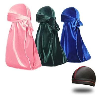 China Abeis Multifunctional Wholesale Designer Headbands and Hoods Velvet Durags for Men Printed LOGO Wave Caps Solid Velvet Durag Hat for sale