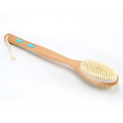 China All Natural Double Sided Dry Brush Abeis Custom Logo Exfoliating Bath Shower Bristle Brush Massage Body Brush With Long Wooden Handle for sale