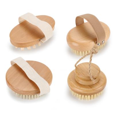 China EXFOLIATE Abeis Low MOQ Customized Exfoliate Vegan Natural Hair Boar Hair Sisal Body Wood Dry Brush For Women for sale