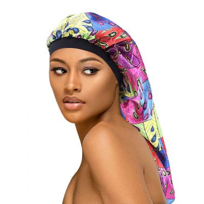 China Fashion Abeis Hot Sale Adjustable Designer Satin Hair Bonnets Style Women Long Sleep Satin Bonnets for sale