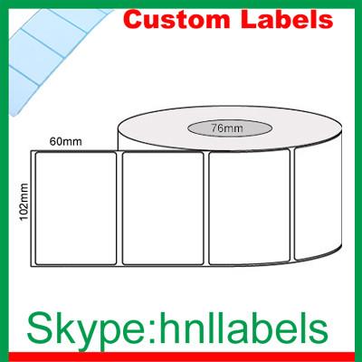 China Custom Thermal Label 102mmX60mm/1 Plain D/Thermal Roll Permanent, 2,000Lper,76mm core for sale