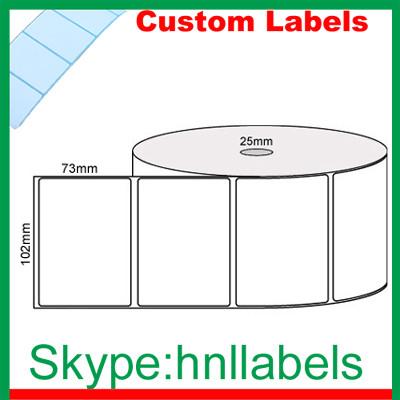 China Custom Thermal Label 102mmX73mm/1 Plain D/Thermal roll Removable, 750Lpr, 25mm core for sale