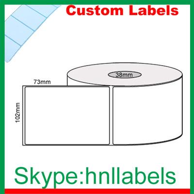 China Custom Thermal Label 102mmX73mm/1 Plain D/Thermal Roll Removable, 750Lpr, 38mm core for sale