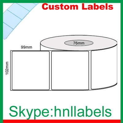 China Custom Thermal Label 102mmX99mm/1 Plain D/Thermal Roll Perm 1,500Lpr, 76mm core for sale