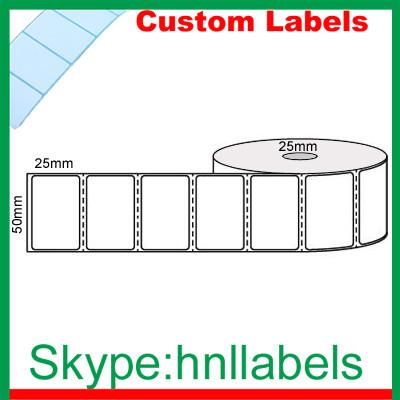 China Custom Thermal Label 50mmX25mm/1 Plain D/Thermal Roll Perm,Perfs, 2,000Lpr,25mm core for sale