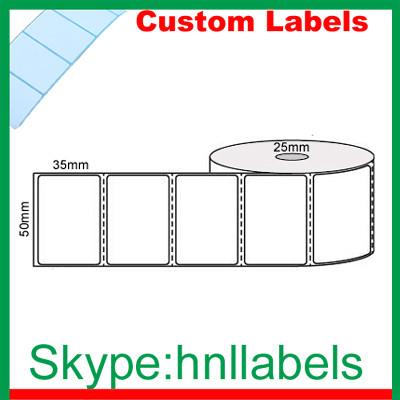 China Custom Thermal Label 50mmX35mm/1 Plain D/Thermal roll Permanent, 1,000Lpr, 25mm core for sale