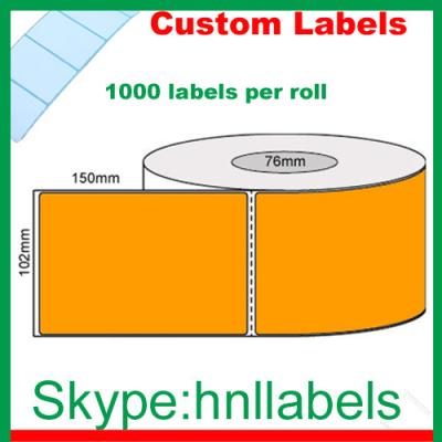 China Thermal Transfer Labels 102mmX150mm/1 Fluro Orange Roll Perm, Perf, 1,000Lrp,76mm core for sale