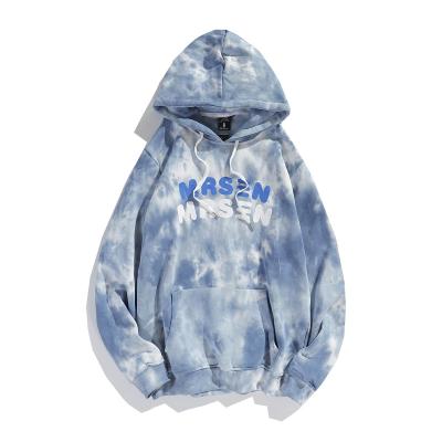 China Oversized Anti-Wrinkle Pullover Hoodie Cotton Tops Men Tie Dye Hoodie Letter Print Sweatshirt Harajuku Streetwear for sale